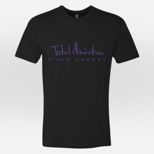 Total Domination Sports black t-shirt with purple field hockey logo