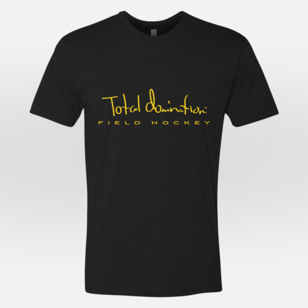 Total Domination Sports black t-shirt with yellow field hockey logo