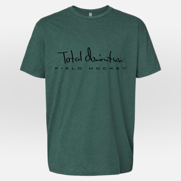Total Domination Sports green t-shirt with black field hockey logo