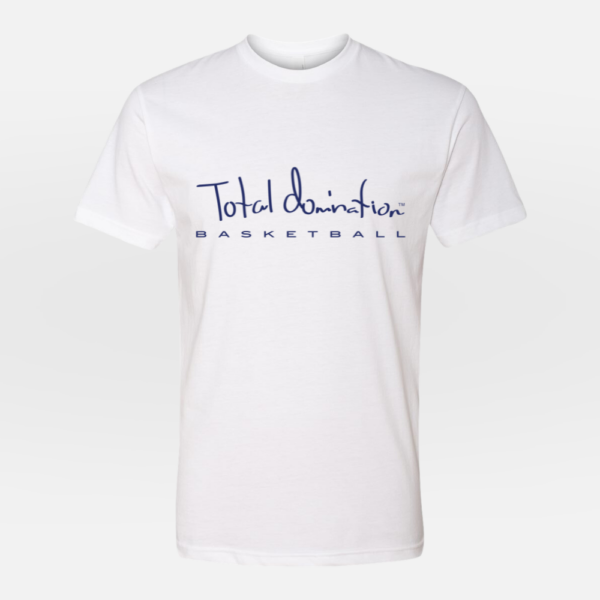 Total Domination white t-shirt with navy basketball logo