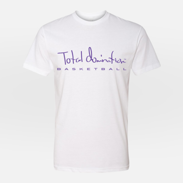 Total Domination white t-shirt with purple basketball logo