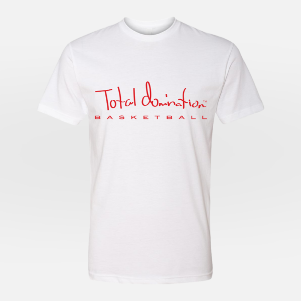 Total Domination white t-shirt with red basketball logo