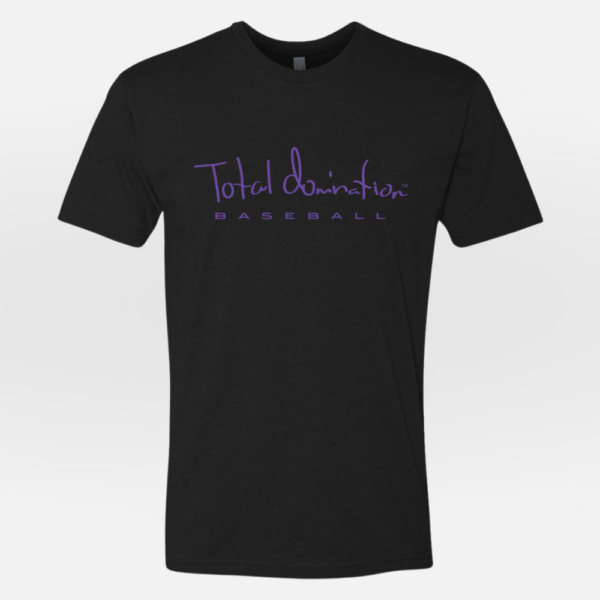 Total Domination Sports black t-shirt with purple baseball logo