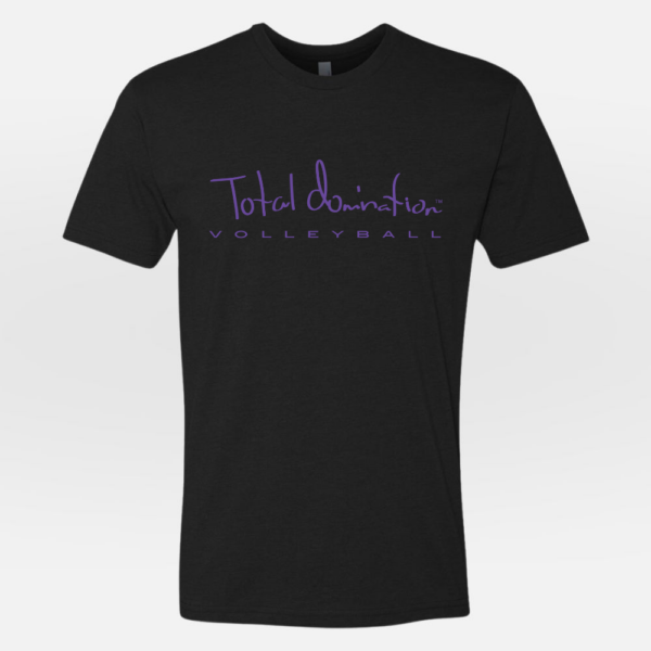 Total Domination Sports black t-shirt with purple volleyball logo