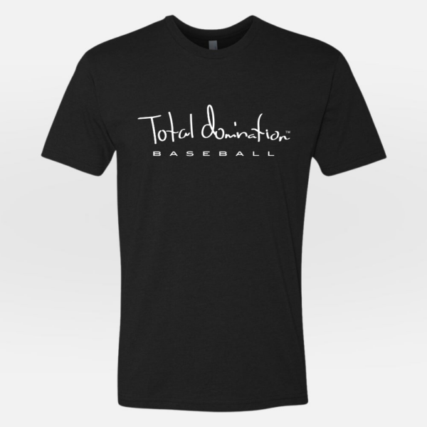 Total Domination Sports black t-shirt with white baseball logo
