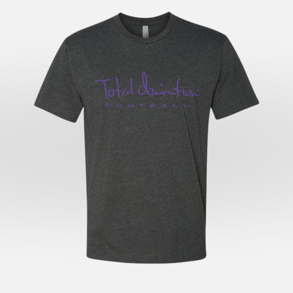 Total Domination Sport Charcoal T-Shirt with Purple Football Logo