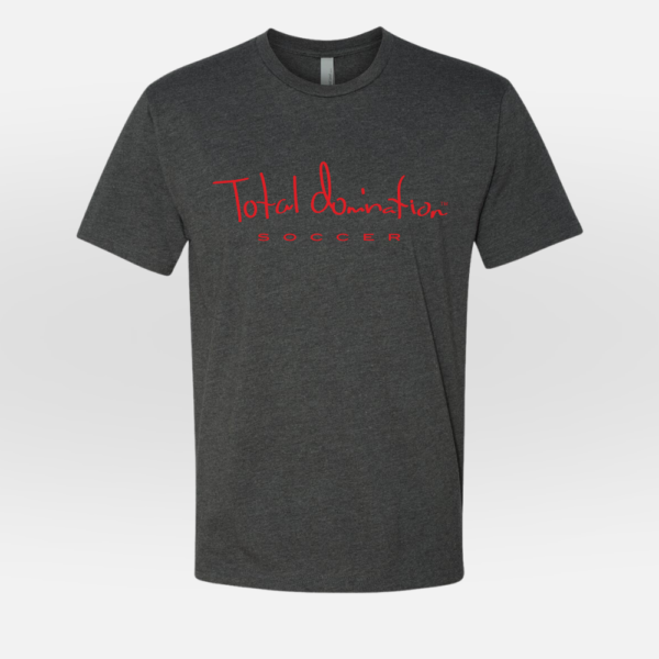 Total Domination Sport Charcoal T-Shirt with Red Soccer Logo