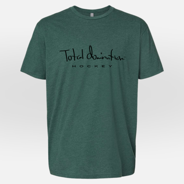 Total Domination Sports green t-shirt with black hockey logo