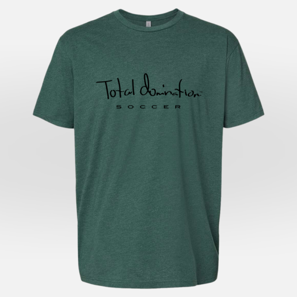 Total Domination Sports green t-shirt with black soccer logo