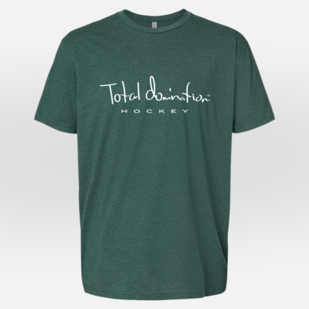 Total Domination Sports green t-shirt with white hockey logo
