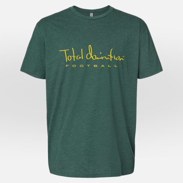 Total Domination Sports green t-shirt with yellow football logo