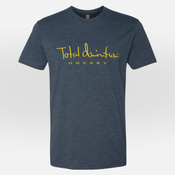 Total Domination Sports navy t-shirt with yellow hockey logo